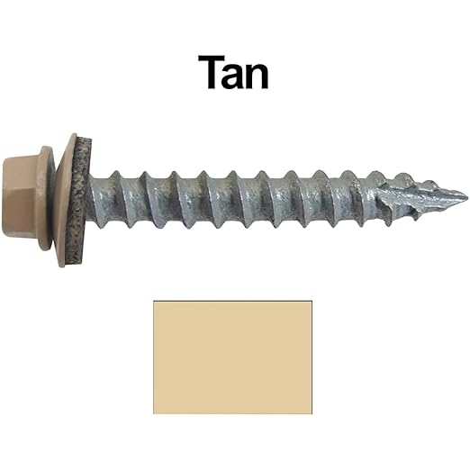 #14 Metal Roofing Screws: (250) TAN 1-1/2" Hex Head Screws - Self Tapping Metal to Wood, EPDM Washer, Colored Head