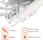 GoodBulb 4-ft T8 LED Tube Lights, 12-Watt (32W Equivalent) 5000K Daylight, 1800-Lumens, 80 CRI, Type A+B Hybrid (Pack of 25)