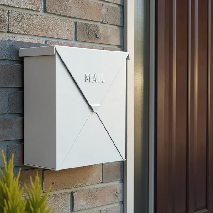 NACH Mailboxes for Outside Wall Mount, 10 x 10 x 4 inch White Wall Mount Mailbox, Waterproof Mailboxes for Outside - Chicago Style Mail Box