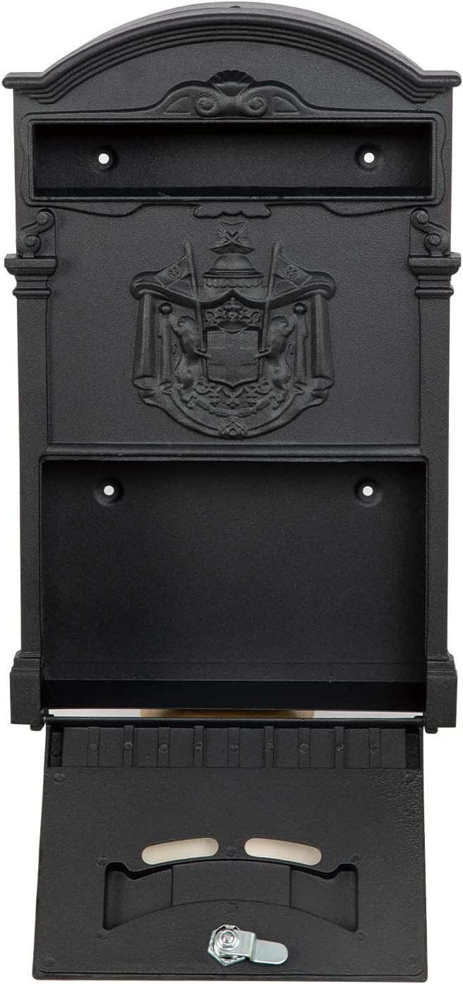 Wall Mount Mailboxes, Rust Resistant Locking Wall Mailbox for Outside, Galvanized Steel and Aluminum Stamping Process, Vintage Mailbox with Key Lock Large Capacity Outdoor Decoration, Black