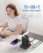 Power Strip Tower with Surge Protector 1800J, Fast Charging Tower PD20W USB-C Ports with 8 AC Outlets, 6ft Extension Cord for Home Office Dorm Room, Black