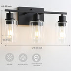 EMONG 3-Lights Bathroom Light Fixtures, Matte Black Vanity Light with Glass Shade, Modern Wall Sconces Lighting for Bathroom,Mirror,Farmhouse,Hallway