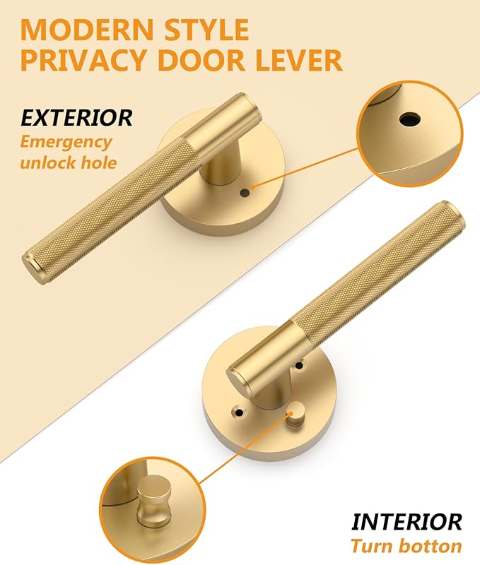Asidrama 4 Pack Champagne Bronze Privacy Door Handles, Door Lever with Door Knobs Indoor for Bedroom or Bathroom, Heavy Duty Door Handles Interior with Locks for Left Right Sided Doors