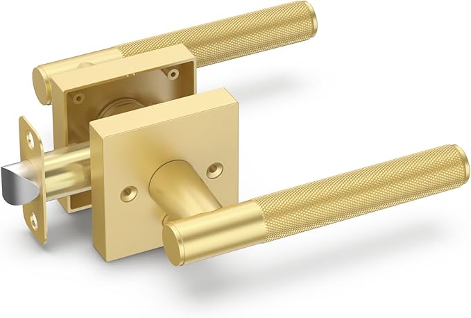 Asidrama 1 Pack Gold Privacy Door Handles, Door Lever with Door Knobs Indoor for Bedroom or Bathroom, Heavy Duty Door Handles Interior with Locks for Left Right Sided Doors