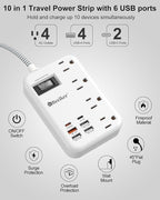 45W USB C Travel Power Strip- PD 45W Fast Charging Station with 6 USB(2 USB C) Ports and 4 Outlets,5Ft Flat Plug Braided Extension Cord Surge Protector for MacBook Laptops iPad Pro iPhone Samsung 13A