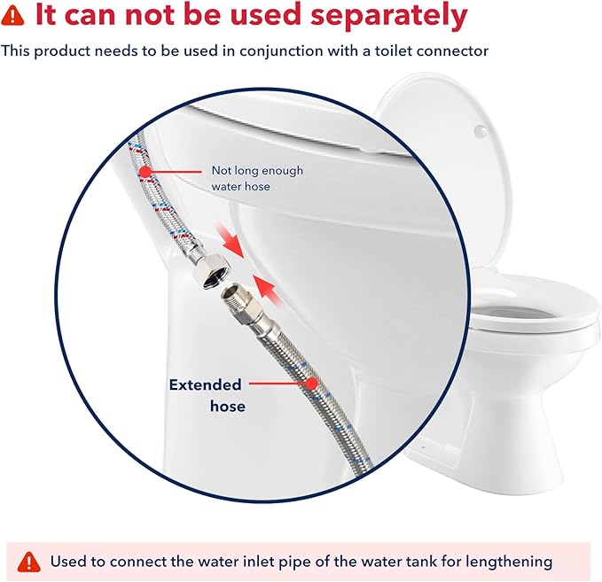 8 Inch Flexible Toilet Connector Extension, 7/8 female x 7/8 male Hose Adapter, Stainless Steel Braided Hose to Toilet Tank Compatible,1 pcs