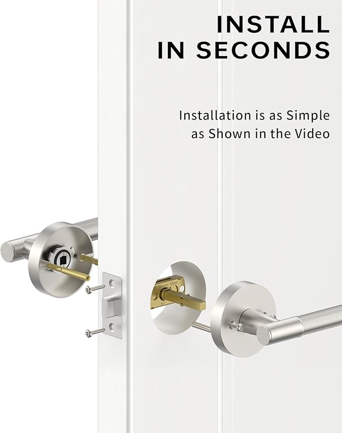 Asidrama 4 Pack Passage Brushed Nickel Door Handles, Door Lever with Door Knobs Indoor for Bedroom or Bathroom, Heavy Duty Door Handles Interior with Locks for Left Right Sided Doors