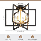 Ceiling 6-Light Black and Gold 20" Modern Geometric Semi Flush Mount Ceiling Lighting Fixture for Kitchen Island Living Room Dining Room Entryway