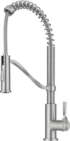 KRAUS Torak Pull Down Kitchen Faucet in Spot-Free Stainless Steel with Commercial Style Spring Spout, 2 Function Sprayer, Pre-Attached Water Lines, and Mounting Hardware, KPF-2635SFS