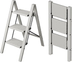 Taranta 3 Step Ladder,Aluminum Lightweight Folding 3 Step Stool with Anti-Slip Wide Pedal,330lbs Capacity Step Ladder for Household,Kitchen,Office - Misty Gray