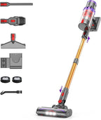 Coovy Cordless Vacuum Cleaner SU7, 580W 50Kpa 75 Minutes Runtime Stick Vacuum with Touch Screen, Anti-Tangle Wireless Powerful Lightweight Vac for Home Pet Hair Carpet Hardwood, Gold