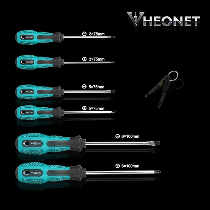 Magnetic Screwdriver Sets 6 PCS, Screwdriver Set with Small Box,Flat Head Phillips Screwdriver, Non-Slip Cushion Grip for Repair Home Improvement,Green & Black