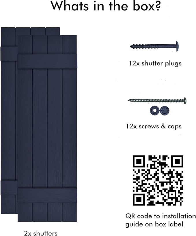 Board & Batten Vinyl Shutters (1 Pair) | 14.5"x47" (4-Board) - Navy Night Sky | Exterior Window Shutters | Includes Mounting Hardware | Simple Installation | Made in USA