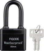 FIGODE® Outdoor Waterproof Padlock, Large Heavy Duty Sturdy Covered Laminated Steel Keyed Lock, 2.2 in. Wide, Long Padlock