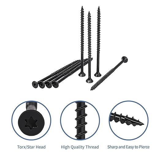 Deck Screws 4 Inch, 80PCS Exterior Wood Screws, #10 x 4 Fence Construction Screws, Torx Head, Rust Resistant Epoxy Coated, T25 Bit Included, Black