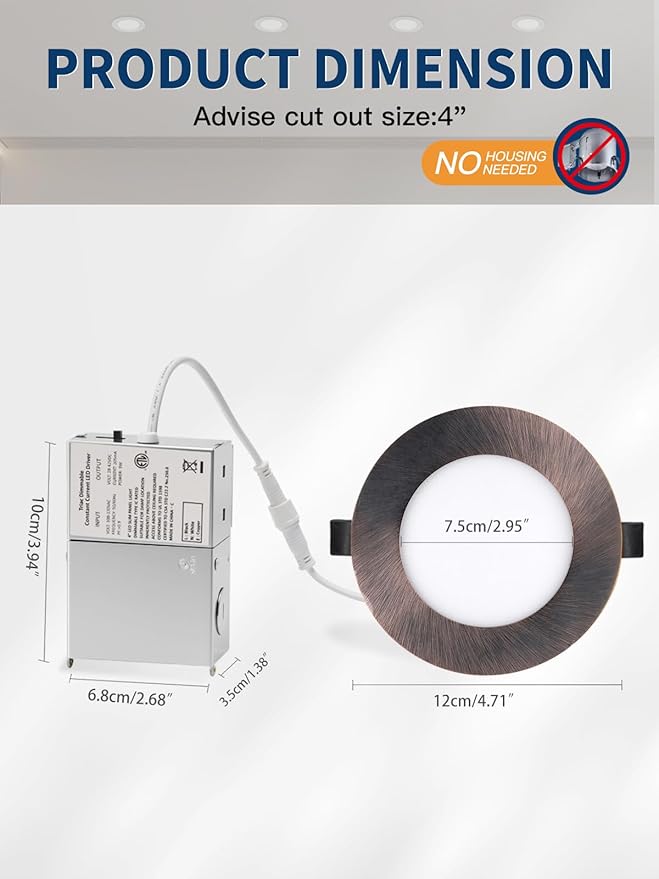 4-inch LED Recessed Light - Slim Recessed Ceiling Light with Junction Box, 9W 5CCT Canless Lighting fixture, Dimmable, Easy Install for Bedroom, Kitchen, Living Room, 12 Pack, Oil Rubbed Bronze