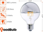 GoodBulb 5 Watt Half Chrome G25 Light Bulbs LED Restaurant Bulb with E26 Medium Base 2700K Warm White 360 Lumens Restaurant Light Bulbs 10 Pack