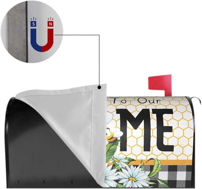 Summer Bee Buffalo Plaid Mailbox Cover Spring Daisy Floral Mailbox Cover Magnetic Standard Size 21" x 18" Farmhouse Rustic Welcome To Our Home Mail Box Covers Garden Yard Home Decor for Outdoor