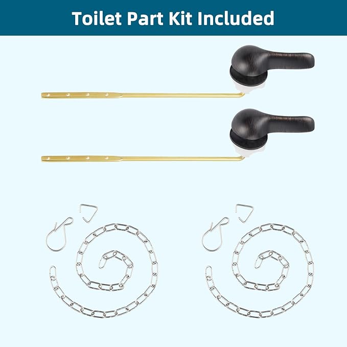 Hygie Rinse 2PCS Universal Metal Toilet Handle Replacement Kit Front Mount Toilet Lever Compatible with TOTO/Glacier Bay/Gerber, Toilet Flush Handle with Flapper Chain, Oil Rubbed Bronze