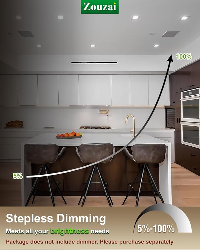 zouzai Square Led Recessed Lighting,5CCT Ultra Thin Square Led Ceiling Light with Junction Box,CRI90,2700K-5000K Selectable,Dimmable Canless Downlight,ETL and Energy Star (White 【12 Pack】, 6 Inch)