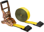 Mytee Products 4" x30' Self-Tensioning Ratchet Tie Down Straps with Flat Hooks - 5,400 Lbs WLL - Heavy Duty Tie Down Ratchet Straps for Flatbed, Truck, Trailers, Cargo, Pickup - Yellow