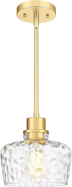 Emak Gold Pendant Lights Kitchen Island, 8 Inch Hammered Glass Pendant Light Fixtures, Modern Hanging Lights for Kitchen,Dining Room, Bathroom, PL122-GD-HG