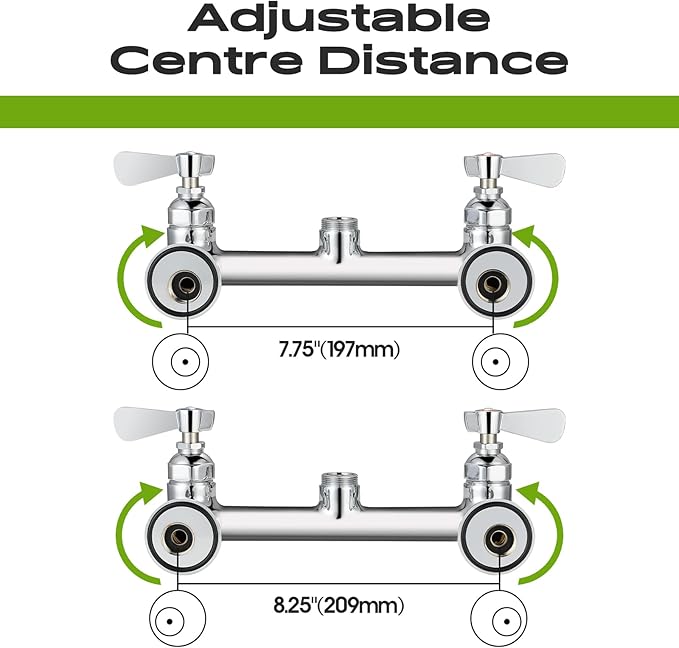 Commercial Sink Faucet with Sprayer 8 Inch Center Wall Mount Kitchen Sink Faucet with 10" Add-on Swing Spout 25" Height Faucet with Down Pre-Rinse Sprayer