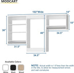 Modular Closet System, 102" Wide Closet Organizer System with Hanging Shelving , Wood Tower Closet Storage for Walk In Closets, Wall Mounted Wardrobe Organizer Kit System, Bedroom, White