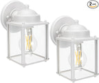 LIT-PaTH Outdoor Wall Lantern, Wall Sconce as Porch Lighting Fixture, E26 Medium Base, Aluminum Housing Plus Glass, Bulbs NOT Included, 2-Pack, White Finish