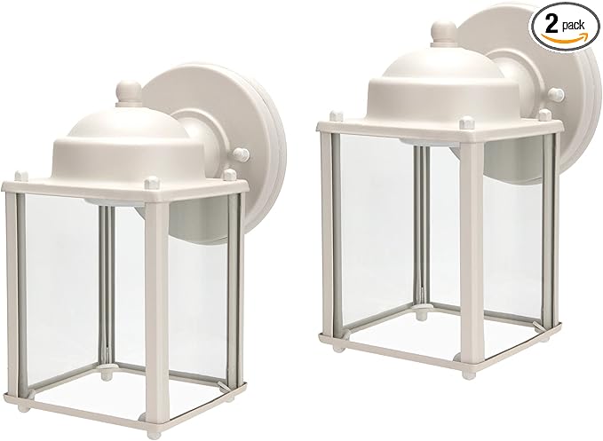LIT-PaTH Outdoor LED Wall Lantern, Wall Sconce as Porch Lighting Fixture, 5000K Daylight White, 9.5W 800 Lumen, Aluminum Housing Plus Glass, White Finish-2Pack