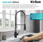 KRAUS Britt Commercial Style Single Handle Pull Down Kitchen Faucet in Spot-Free Stainless Steel/Matte Black, KPF-1691SFSMB
