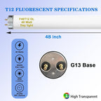 T12 48 Inches 40 Watt Fluorescent Tube, F40T12/865 Light Bulb, 6500K Daylight, 3050 Lumens, 4ft Fluorescent Bulb, G13 Bi-Pin Base 9 Count