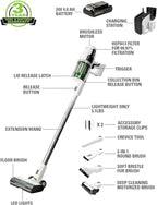 Greenworks 24V Deluxe Brushless (500W) Cordless Stick Vacuum, Ultra Lightweight, LED Lights, 4Ah USB-C Battery and 30-Minute Super Charger Included (White)