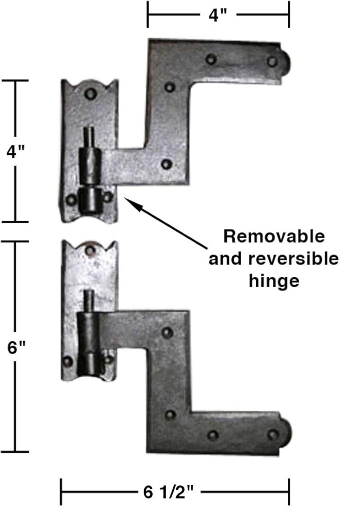 Renovators Supply Manufacturing - Heavy-Duty Black Wrought Iron Shutter Lift Off Pintle Hinges Colonial Pin Reversible for Doors, Window and Shutters with Hardware 6 1/2 Inches, Pack of 1 Pair