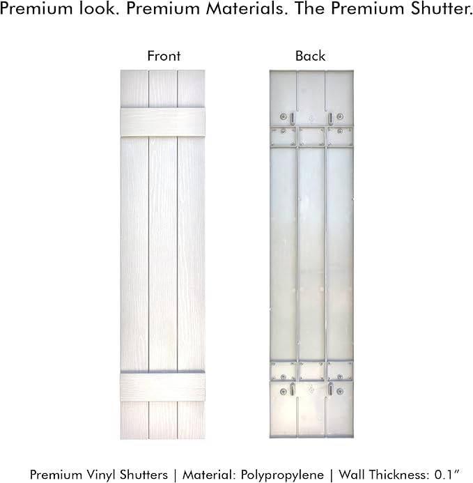 Board & Batten Vinyl Shutters (1 Pair) | 11"x39" (3-Board) - Dover White/Paintable | Exterior Window Shutters | Includes Mounting Hardware | Simple Installation | Made in USA
