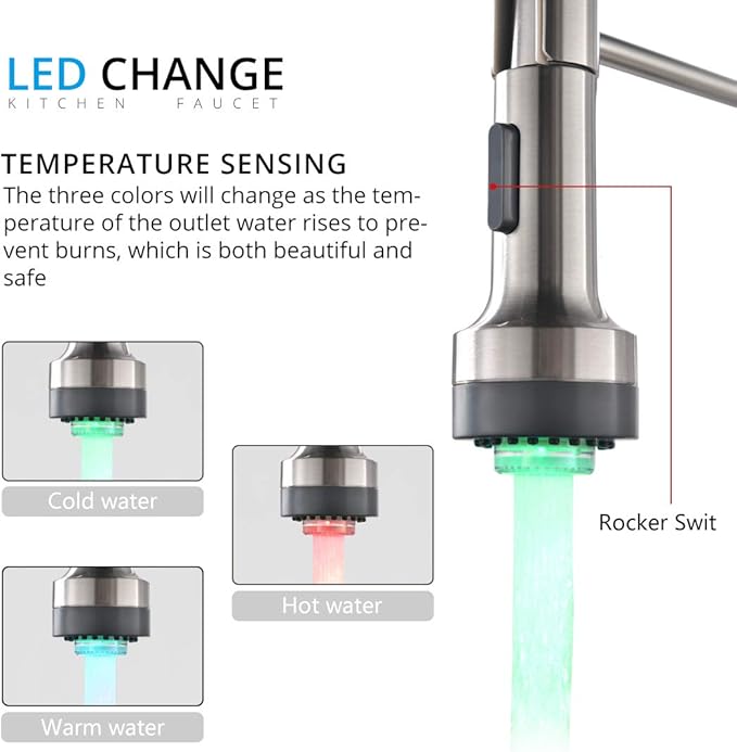 AIMADI Modern Kitchen Faucet Pull Down Sprayer,Stainless Steel Single Handle Kitchen Sink Faucet with LED Light,Brushed Nickel