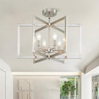 Brushed Nickel Chandelier 6-Light, Dining Room Light Fixture Geometric Metal Modern Chandelier Lighting for Kitchen Island Living Room Entryway, 20 Inch Pendant Lighting Hanging Ceiling Lamp