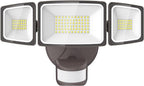 Onforu 65W LED Security Lights Motion Sensor Light Outdoor, 6500LM, 6500K, IP65 Waterproof, Flood Light Outdoor Motion Detector with Adjustable 3 Head, Hardwired Wall Light for Entryway, Yard (Brown)