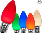 Wintergreen Lighting 25 Pack OptiCore C7 LED Christmas Light Bulbs - Replacement LED Christmas Lights Heavy Duty Premium Outdoor Christmas Lights, E12 Base (Multicolor Smooth)