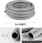 1 inch 100ft Liquid-Tight Conduit and Connector Kit,Flexible Non-Metallic Liquid Tight Electrical Conduit Kit with 5 Straight and 3 90-Degree Connector Fittings,1in. Dia