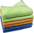 Microfiber Cleaning Cloth for Kitchen Housekeeping Dish Electronics Dust Rags Thick Lint Free Car Wash DryingTowel (12"x12") Green/Blue/Orange -6 Pack