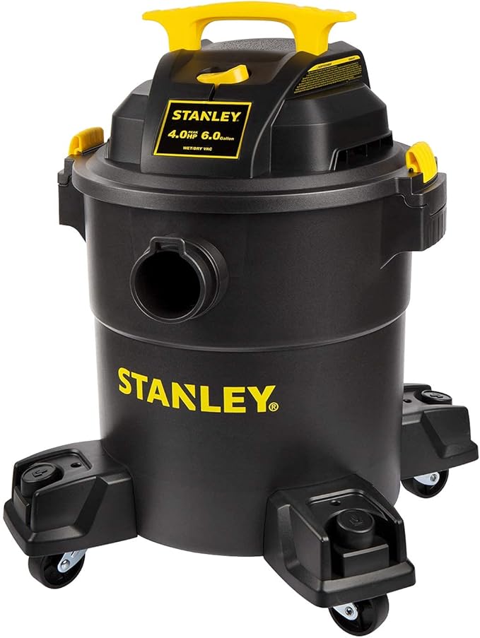 STANLEY 6 Gallon Wet Dry Vacuum, 4 Peak HP Poly 3 in 1 Shop Vac Blower with Powerful Suction, Multifunctional Shop Vacuum W/ 4 Horsepower Motor for Job Site,Garage,Basement,Workshop SL18116P