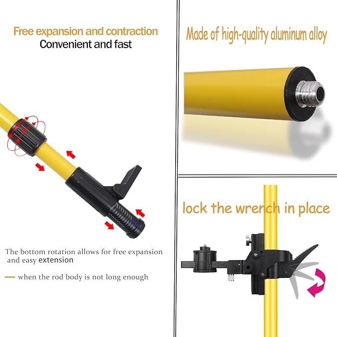 Laser Level Pole with Tripod, 13.8 Ft./4.2M Telescoping Pole&3.9 foot/1.2M retractable tripod,With 5/8&1/4 interface screws (6.25 inches/2.36 inches) thread for Rotary and Line Lasers