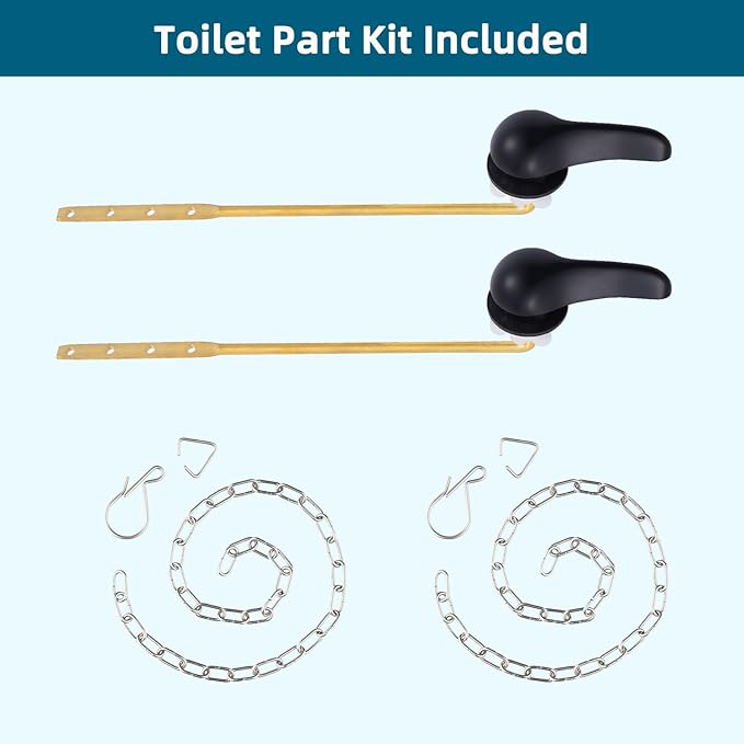 Hygie Rinse 2PCS Universal Metal Toilet Handle Replacement Kit Front Mount Toilet Lever Compatible with TOTO/Glacier Bay/Gerber, Toilet Flush Handle with Flapper Chain, Matteblack