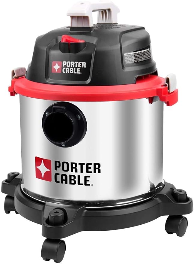 PORTER-CABLE 5 Gallon Wet Dry Vacuum, 4 Peak HP Stainless Steel 3 in 1 Shop Vacuum Blower with Powerful Suction, Ideal for Job Site, Garage, Basement, Model: PCX18406-5B