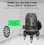 (Outdoor Superbright) 5 Lines Outdoor Green Laser Level 360 Self Leveling Precision Level Tool Super Brightness 5 Strong Light Spots Can Rotate 360 Degrees Digital Lithium Ion Battery High Capacity