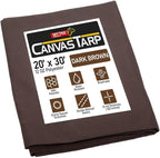 Mytee Products 20'x30' Dark Brown 12oz Canvas Tarp with Grommets - Water Resistant - Heavy Duty Canvas Tarps - Multipurpose Tarpaulin Cover for Canopy Tent, Roof, Camping, Semi Trucks & Cargo