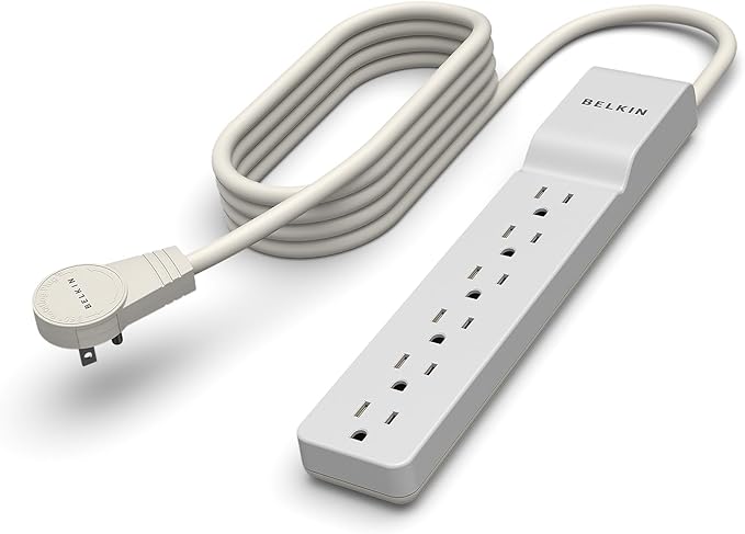 Belkin 6-Outlet Surge Protector Power Strip, 6ft Cord, 360° Rotating Plug - 1080 Joules Protection