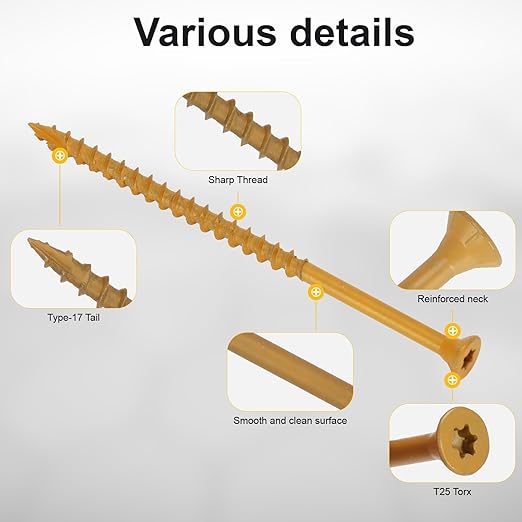 Wood Screws #10 x 4’’, T25 Star Torx Drive Flat Head Deck Screws, Tan, 52Pcs (1lb)