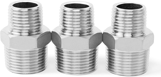 ChillWaves 304 Stainless Steel Pipe Fitting, Reducer Hex Nipple 1" NPT Male x 3/4" NPT Male Thread Adapter(3-PACK)